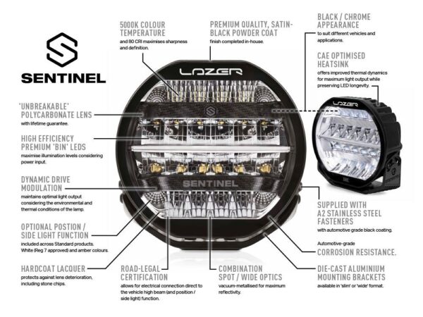 Lazer Lamps Sentinel Standard LED Fernscheinwerfer, schwarz - Hohe plus breite