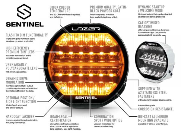 Lazer Lamps Sentinel 9" Highline - Zusatzscheinwerfer mit Beacon (gelben Blitzlicht) – Bild 5